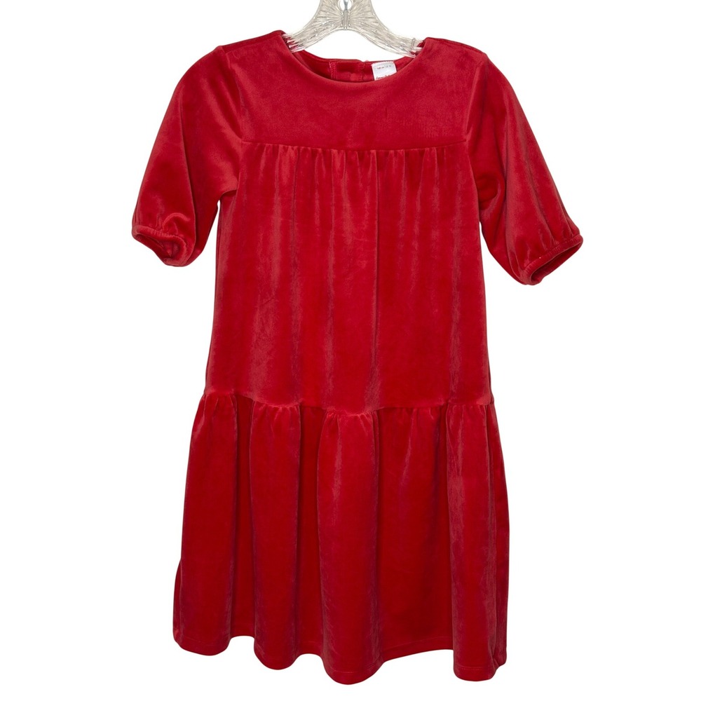 Hanna Andersson Girls' Red Velour Short‎ Sleeve Button Back Dress Size 140 US 10